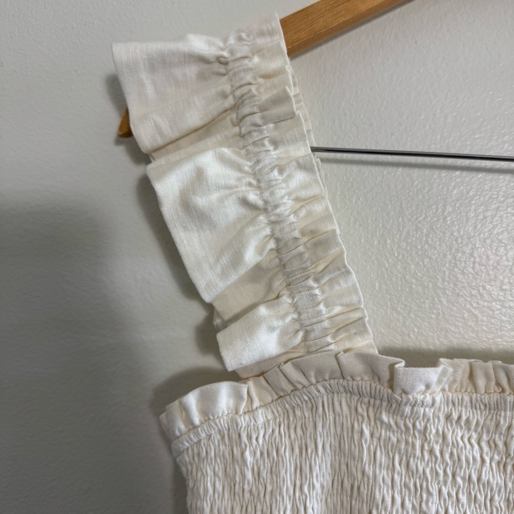 Tularosa Ivory Hillary Ruffle Smocked Mini Dress size Medium - Picture 9 of 12